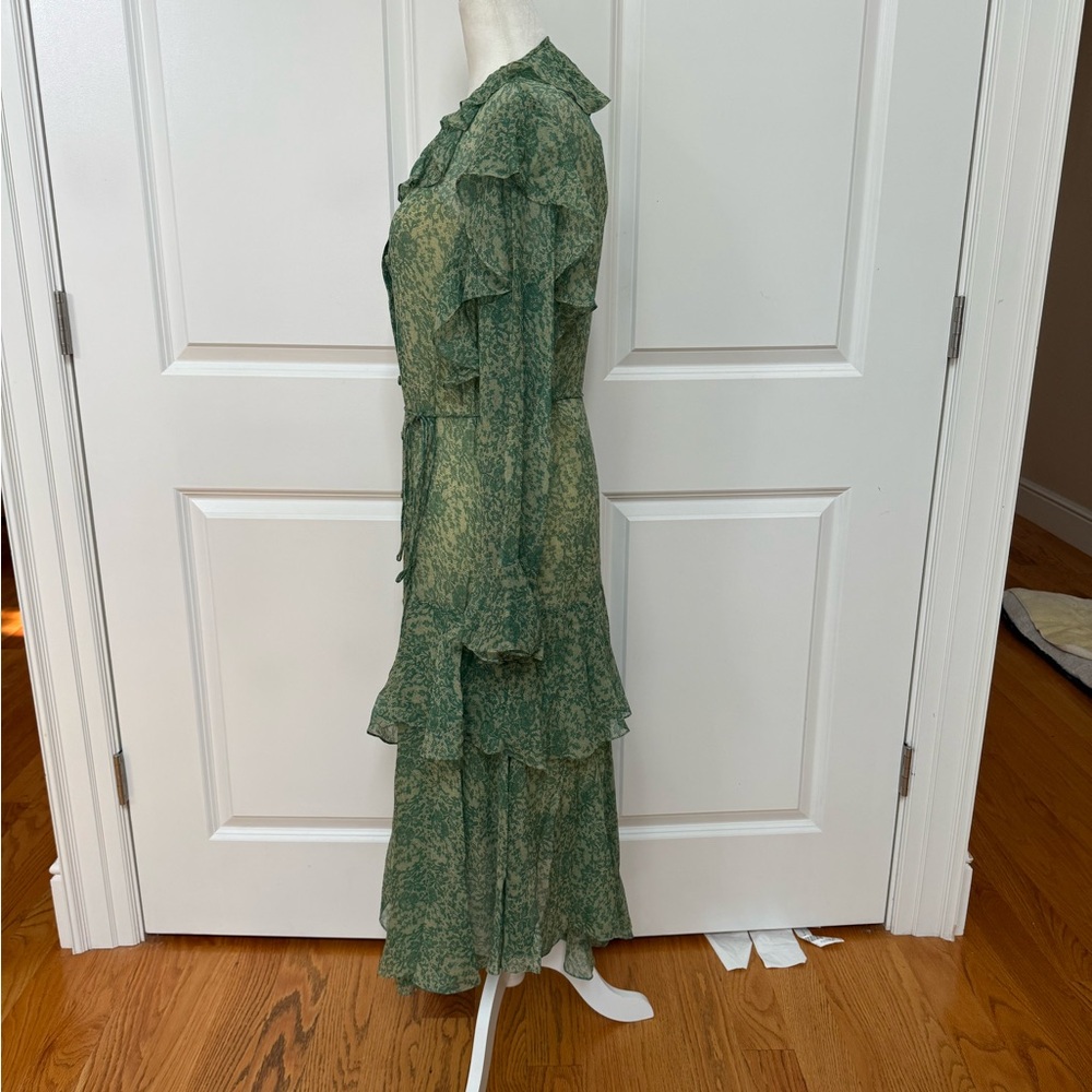 Floral Ruffle Long Sleeve Silk Chiffon Shirtdress Rebecca Taylor - Picture 7 of 13